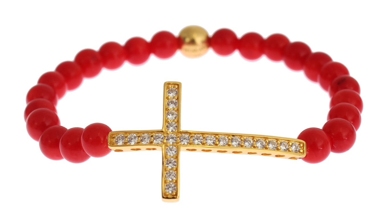 Nialaya Elegant Gold and Red Coral Beaded Bracelet - The Home of Luxury