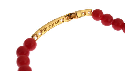 Nialaya Elegant Gold and Red Coral Beaded Bracelet - The Home of Luxury