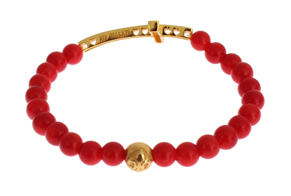 Nialaya Elegant Gold and Red Coral Beaded Bracelet - The Home of Luxury