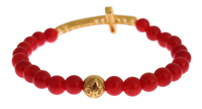 Nialaya Elegant Gold and Red Coral Beaded Bracelet - The Home of Luxury