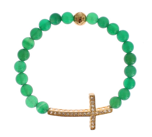 Nialaya Elegant Green Jade Bead & Gold Plated Bracelet - The Home of Luxury