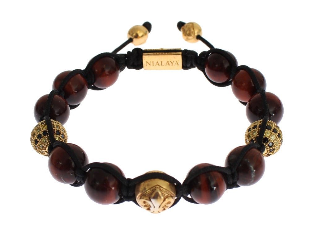 Nialaya Radiant Red Tiger Eye & CZ Gold Bracelet - The Home of Luxury