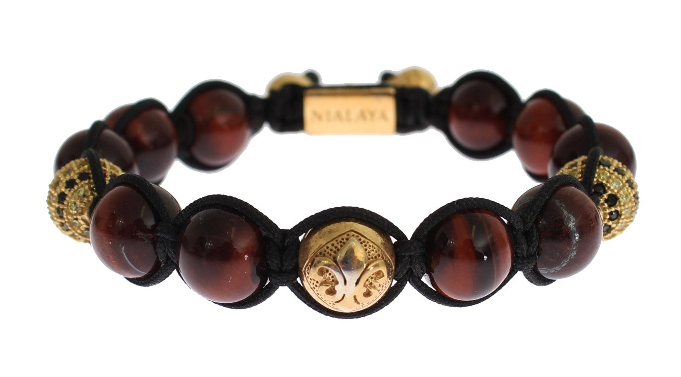 Nialaya Radiant Red Tiger Eye & CZ Gold Bracelet - The Home of Luxury