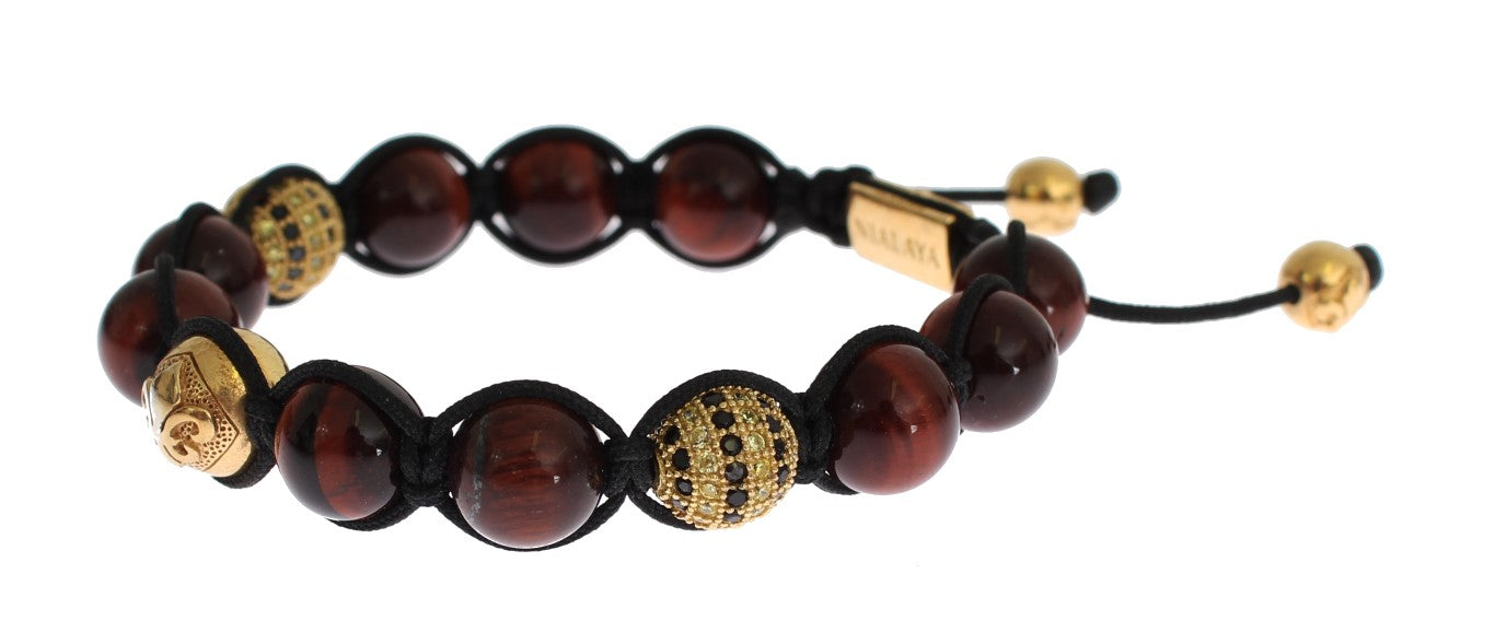 Nialaya Radiant Red Tiger Eye & CZ Gold Bracelet - The Home of Luxury