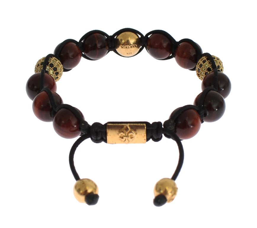 Nialaya Radiant Red Tiger Eye & CZ Gold Bracelet - The Home of Luxury