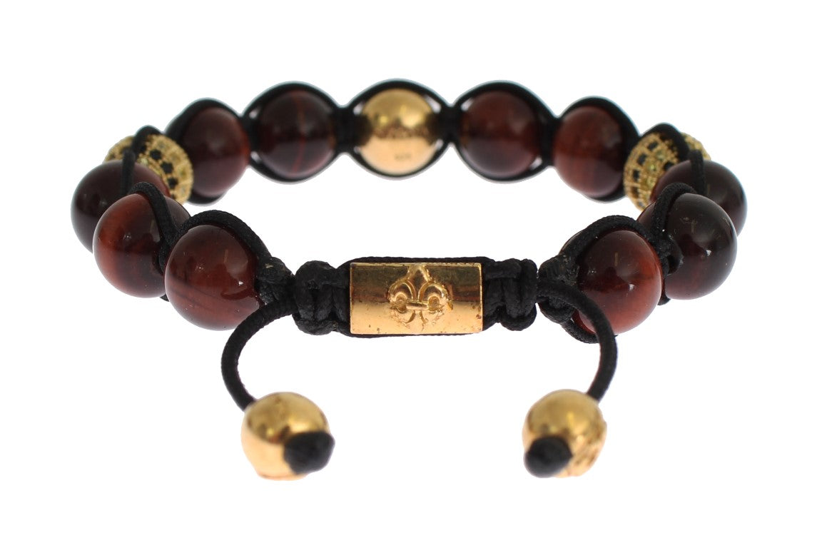 Nialaya Radiant Red Tiger Eye & CZ Gold Bracelet - The Home of Luxury