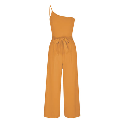 Women's Solid Color Lace-up Jumpsuit - MA