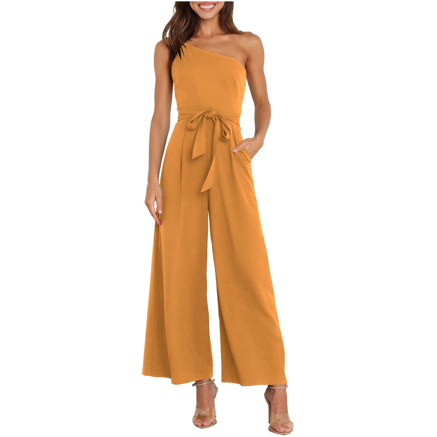 Women's Solid Color Lace-up Jumpsuit - MA